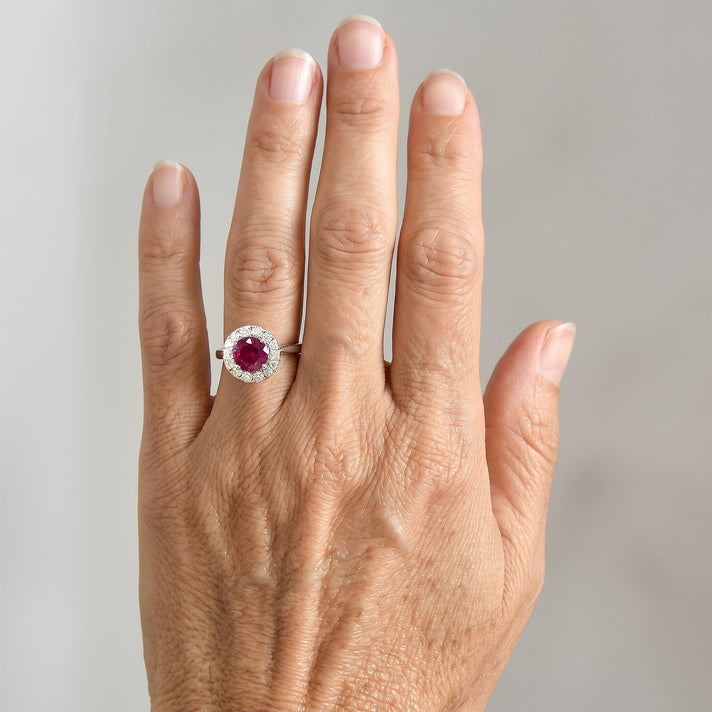 D'Joy USAMBARA - Colour Change Garnet &amp; Moissanite Halo Ring in Rhodium Overlay Sterling Silver 2.18 Ct. 8720206 2