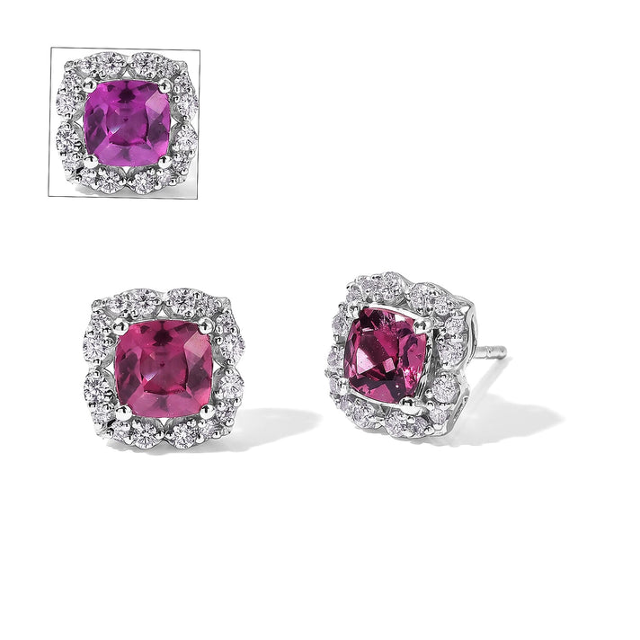 D'Joy - USAMBARA Colour Change Garnet &amp; Moissanite Halo Earring with Push Back in Rhodium Overlay Sterling Silver 2.18 Ct. 8720214 1