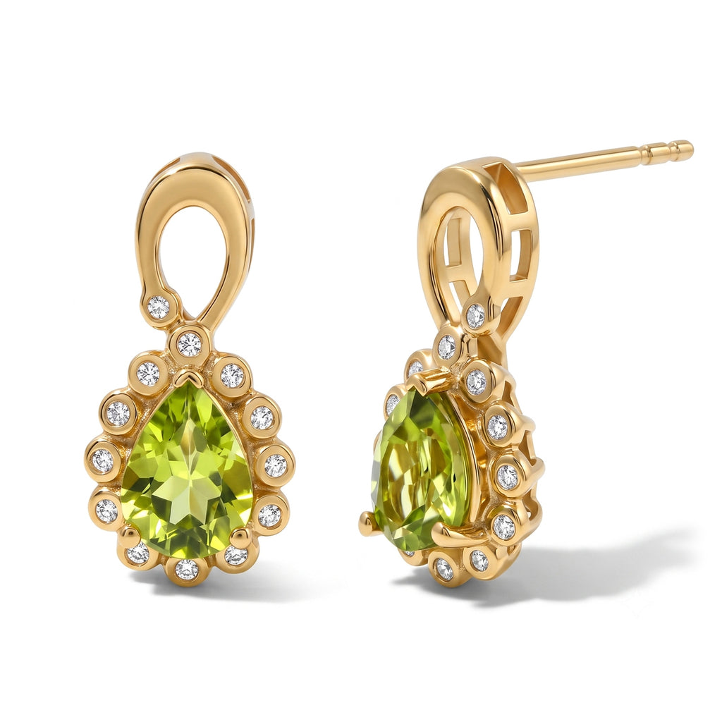 D'Joy - Peridot & White Zircon Earring with Push Post in Yellow Gold Plated Sterling Silver 1.70 Ct._8720645