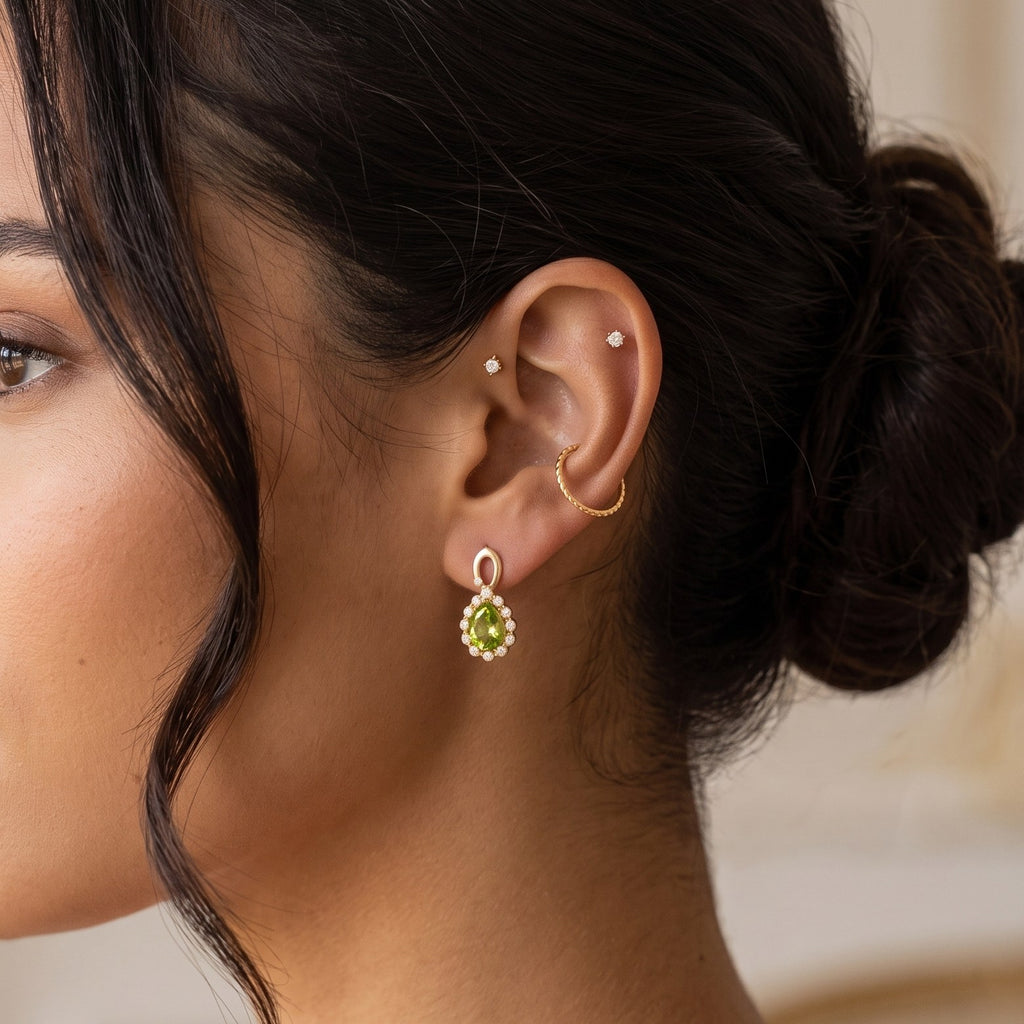 D'Joy - Peridot & White Zircon Earring with Push Post in Yellow Gold Plated Sterling Silver 1.70 Ct._8720645_2