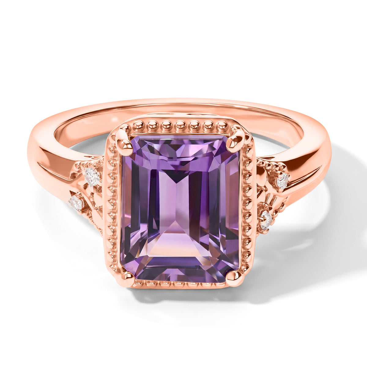D'Joy Rose De France Amethyst, White Zircon Fancy Ring in Rose GoldSterling Silver  3.176  Ct. 8721327 0