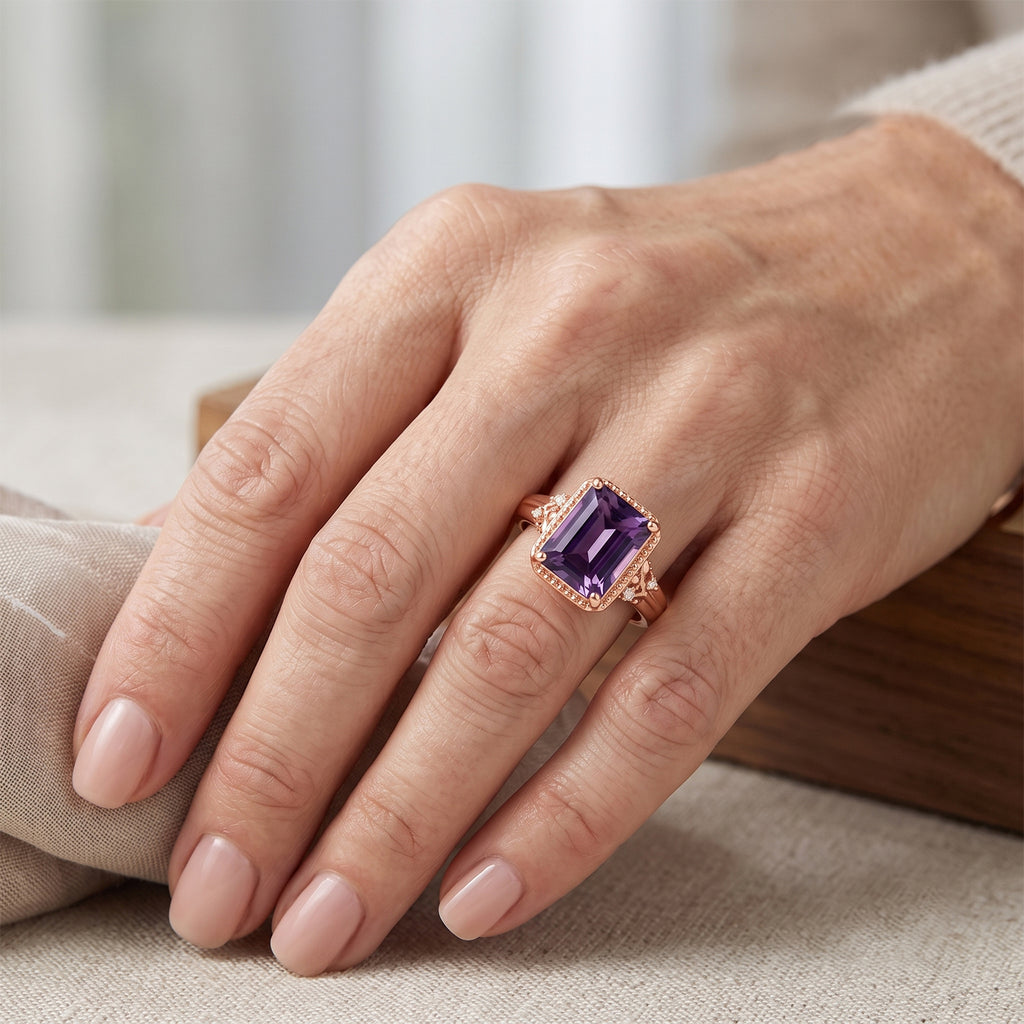 D'Joy Rose De France Amethyst, White Zircon Fancy Ring in Rose GoldSterling Silver  3.176  Ct._8721327_1