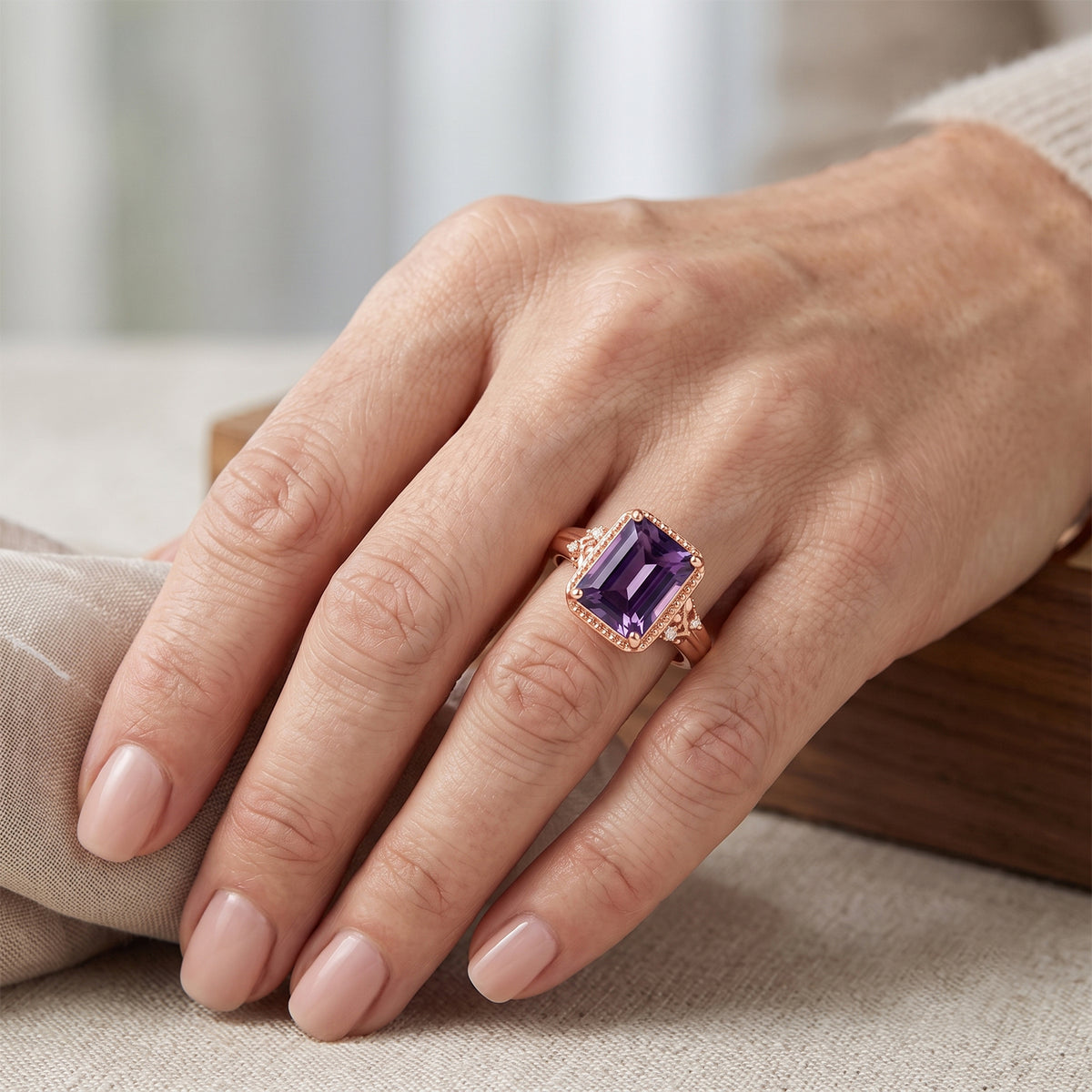 D'Joy Rose De France Amethyst, White Zircon Fancy Ring in Rose GoldSterling Silver  3.176  Ct. 8721327 1