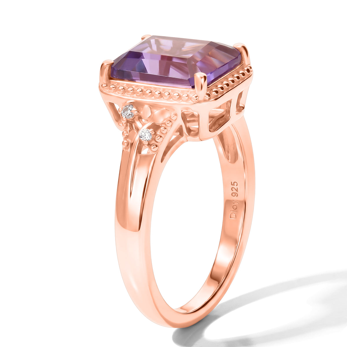 D'Joy Rose De France Amethyst, White Zircon Fancy Ring in Rose GoldSterling Silver  3.176  Ct. 8721327 2