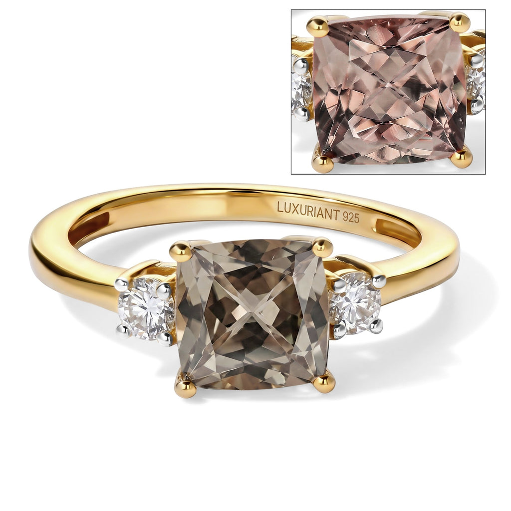 Luxuriant - AAA Turkizite & Lab Grown Diamond (SI/G-H) Ring in 18K Vermeil Yellow Gold Plated Sterling Silver 2.16 Ct._8721475