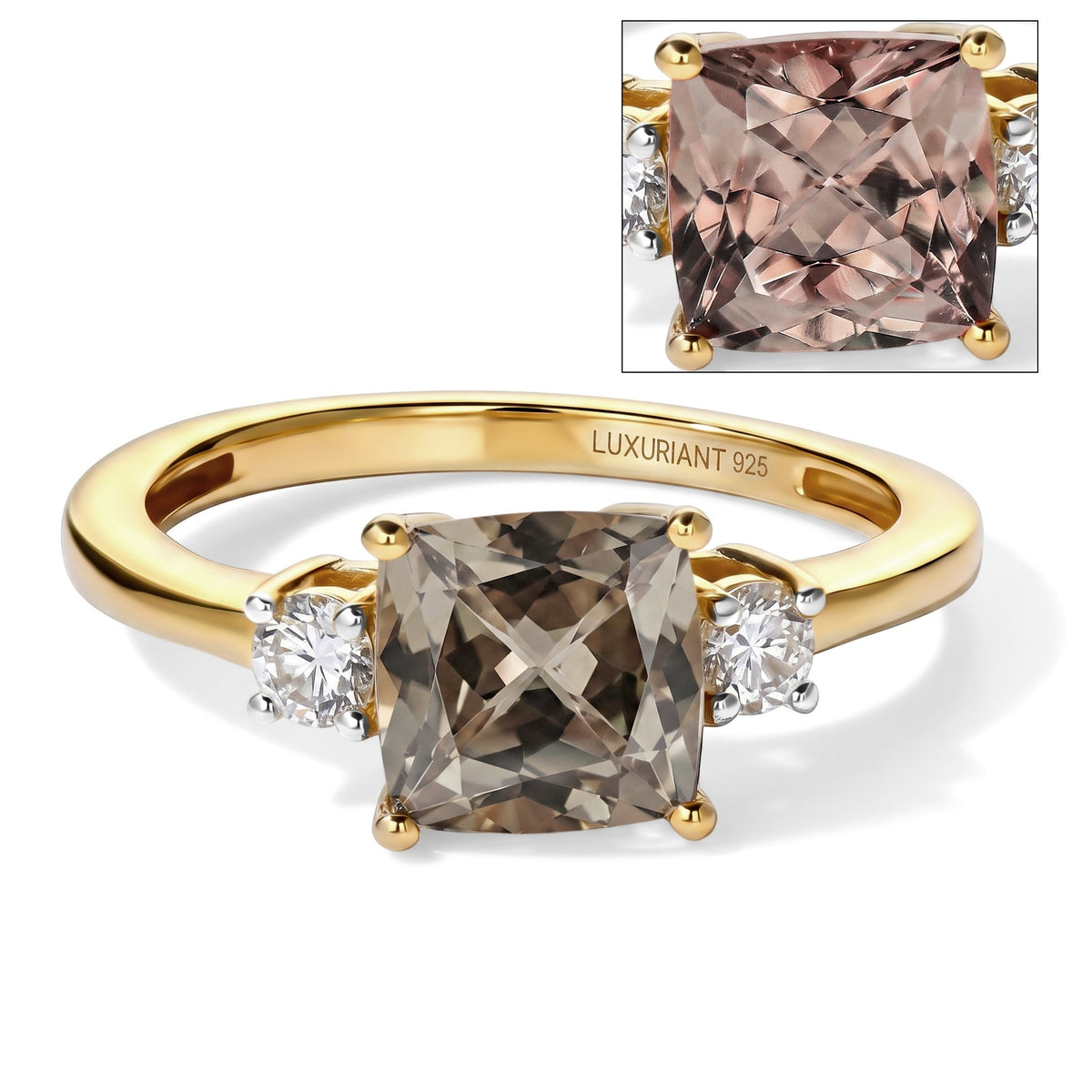 AAA Turkizite &amp; Lab Grown Diamond (SI/G-H) Trilogy Ring in 18K Vermeil Yellow Gold Plated Sterling Silver 2.16 Ct. 8721475 0