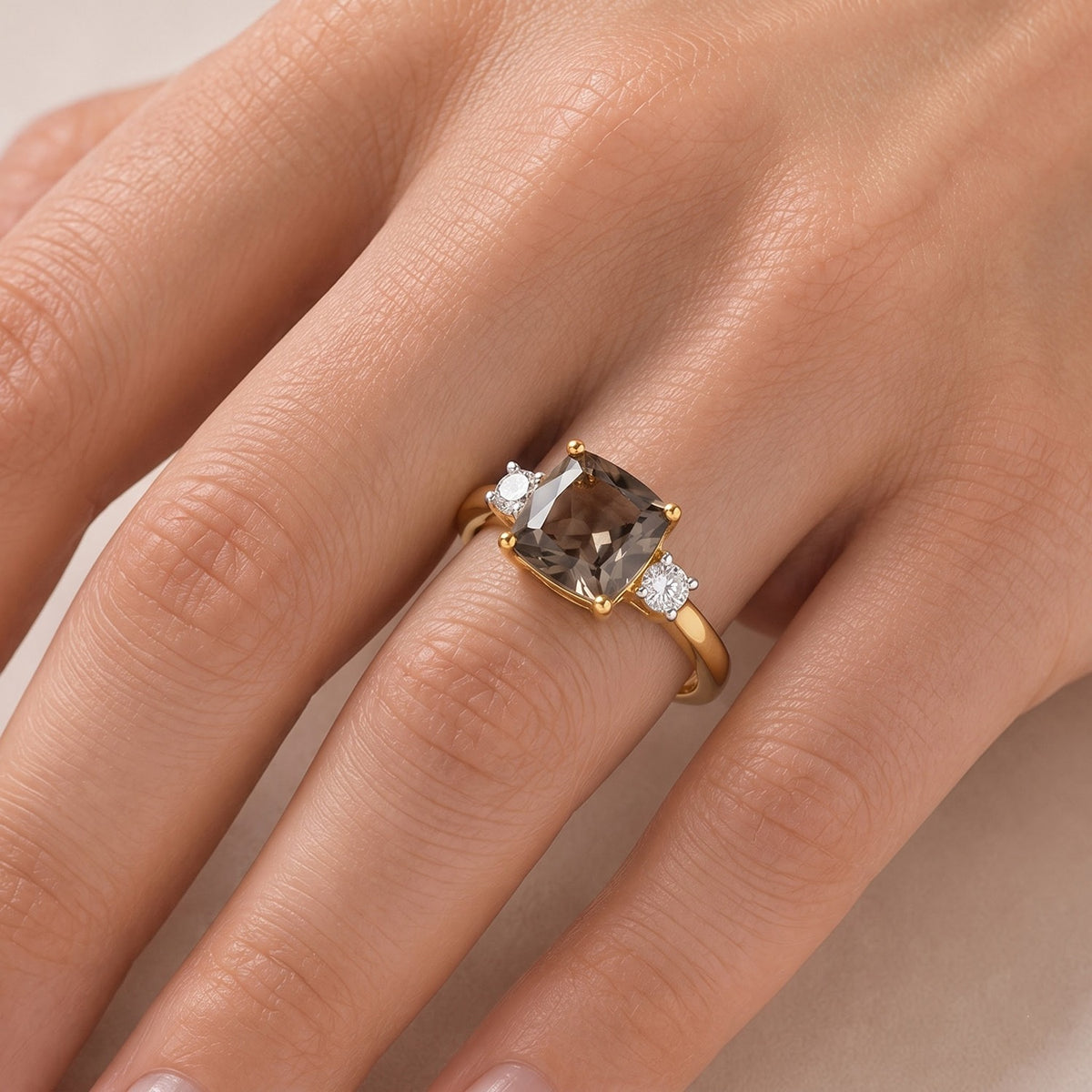 AAA Turkizite &amp; Lab Grown Diamond (SI/G-H) Trilogy Ring in 18K Vermeil Yellow Gold Plated Sterling Silver 2.16 Ct. 8721475 2