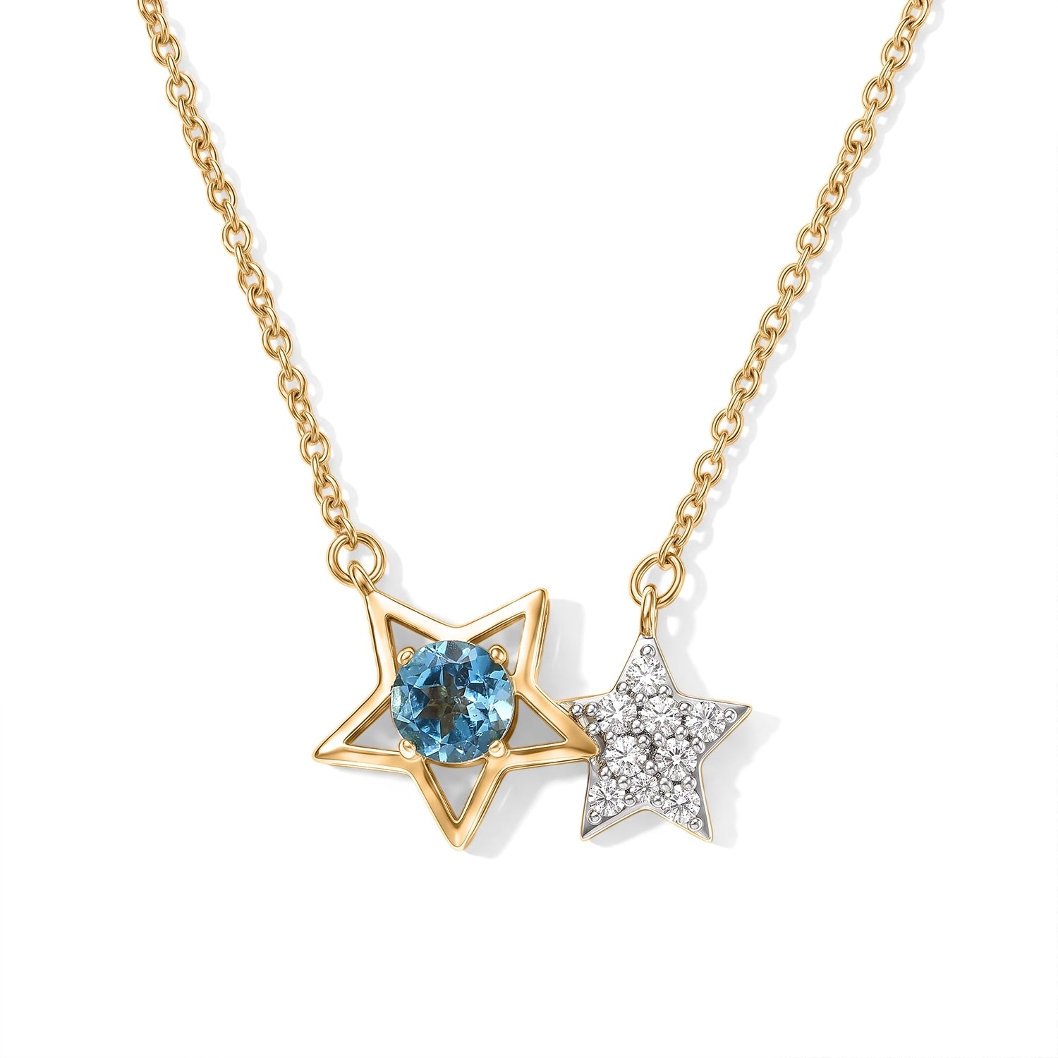 D'Joy - White Zircon Twin Star Necklace (Size - 20) in Yellow Gold Plated Sterling Silver 1.45 Ct. 8721725 0