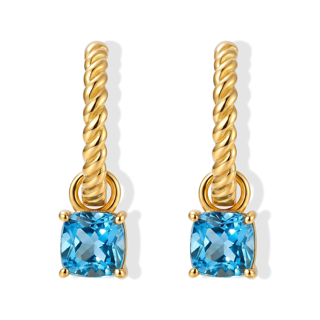 D'Joy - Swiss Blue Topaz Solitaire Hoop Earring in Yellow Gold Plated Sterling Silver 2.20 Ct._8721726