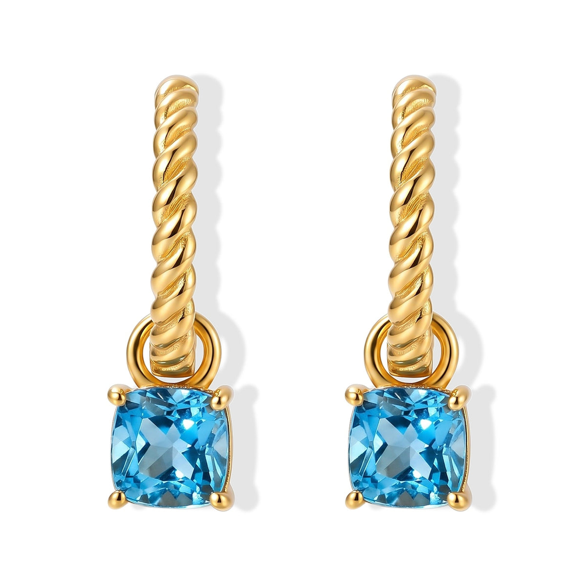 D'Joy - Swiss Blue Topaz Solitaire Hoop Earring in Yellow Gold Plated Sterling Silver 2.20 Ct. V32578134 0