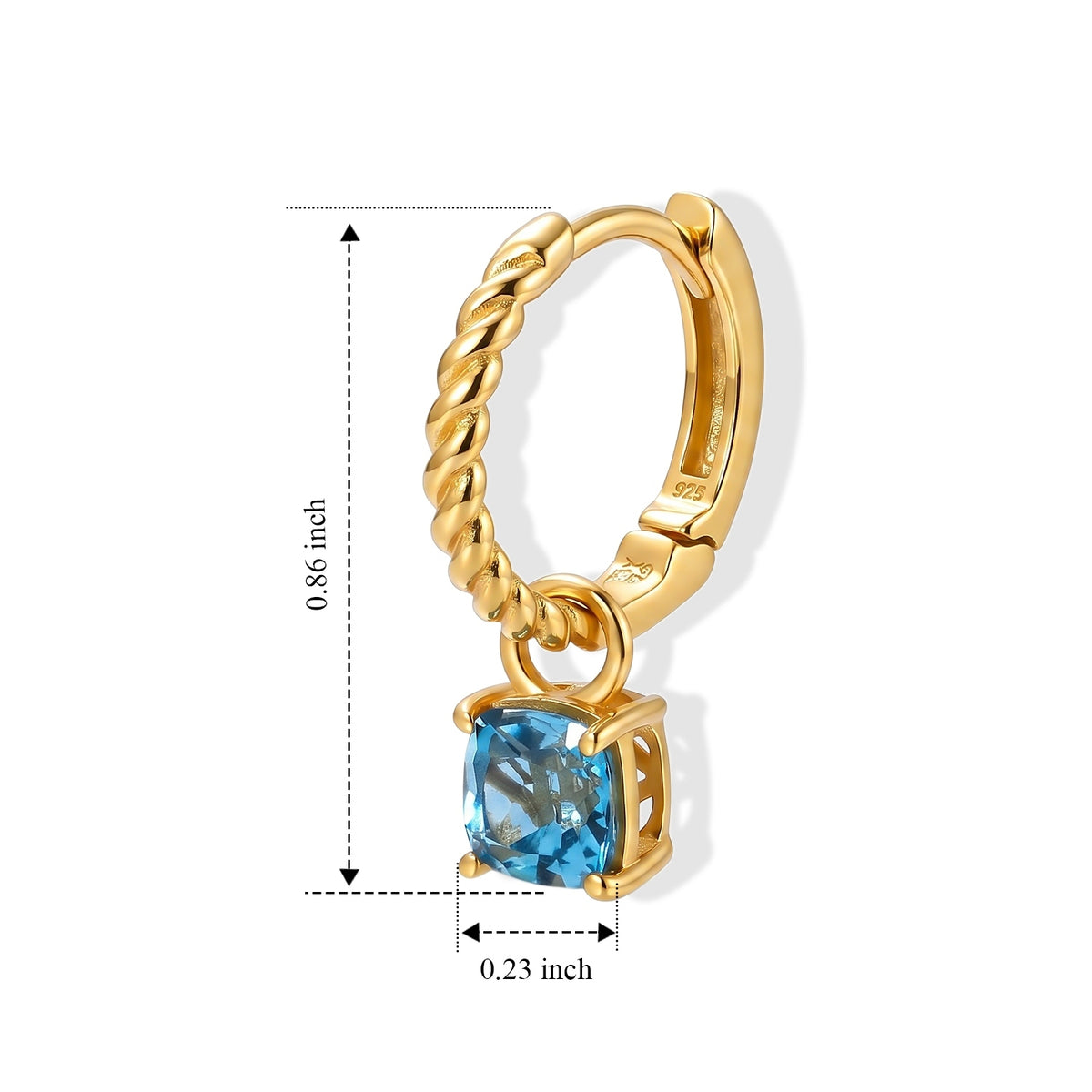 D'Joy - Swiss Blue Topaz Solitaire Hoop Earring in Yellow Gold Plated Sterling Silver 2.20 Ct. V32578134 4