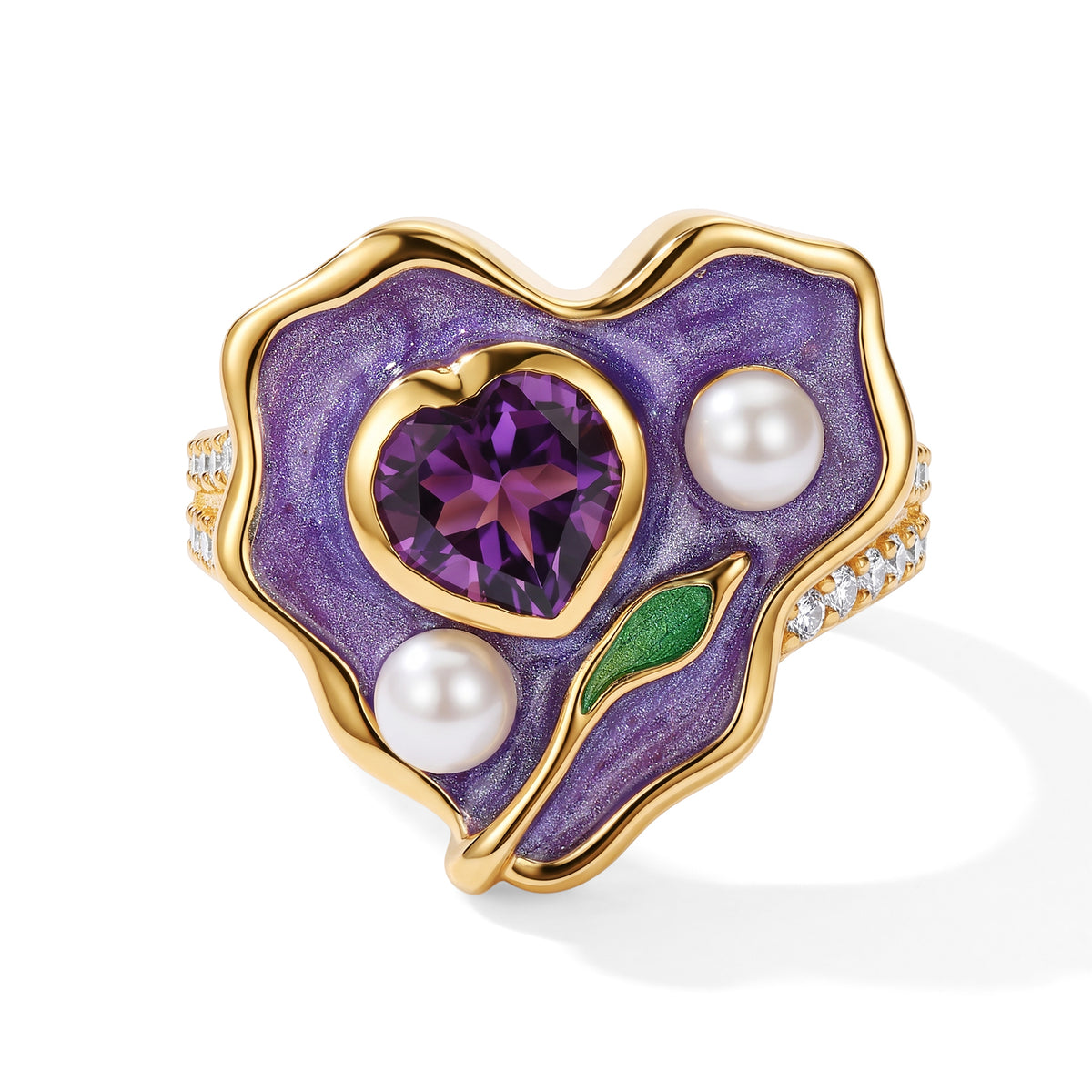 EverTrue African Amethyst, Fresh Water Pearl, White Zircon Fancy Ring Pure Yellow Brass  2.283  Ct. 8721748 0
