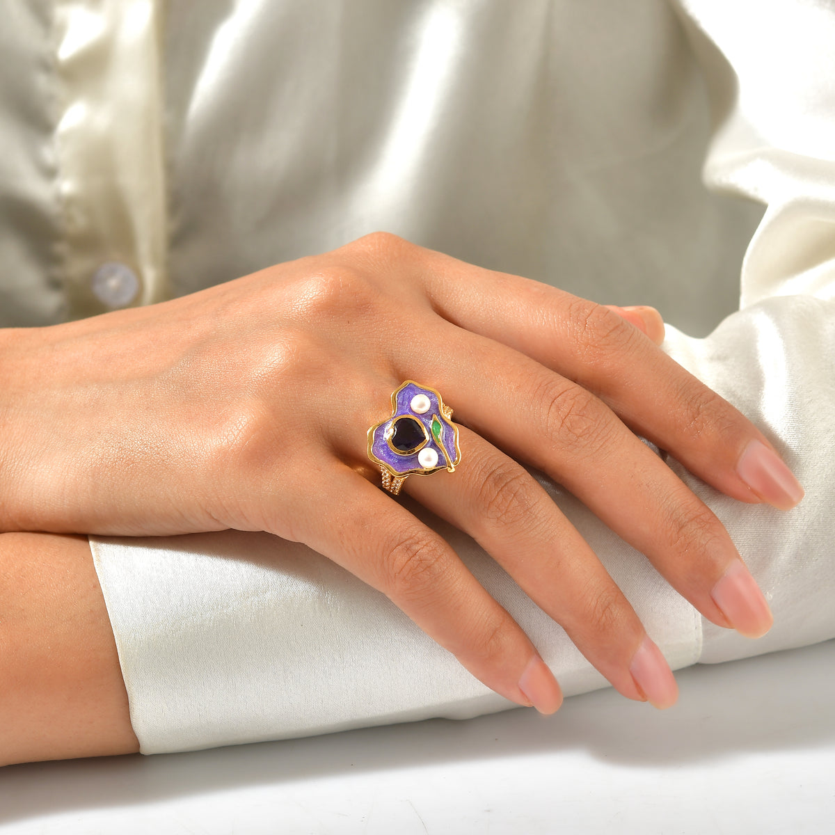 EverTrue African Amethyst, Fresh Water Pearl, White Zircon Fancy Ring Pure Yellow Brass  2.283  Ct. 8721748 2
