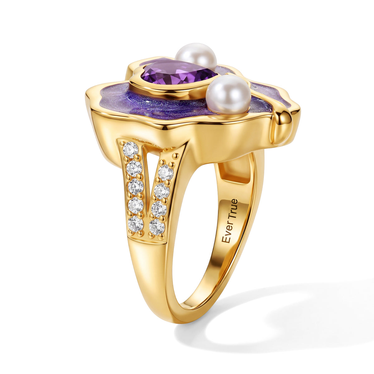 EverTrue African Amethyst, Fresh Water Pearl, White Zircon Fancy Ring Pure Yellow Brass  2.283  Ct. 8721748 3