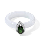 D'Joy - Natural Chrome Diopside, White Jade & White Zircon Halo Ring in Rhodium Overlay Sterling Silver 14.00 Ct._8721812