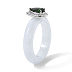 D'Joy - Natural Chrome Diopside, White Jade & White Zircon Halo Ring in Rhodium Overlay Sterling Silver 14.00 Ct._8721812_3