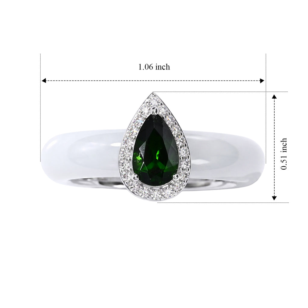 D'Joy - Natural Chrome Diopside, White Jade & White Zircon Halo Ring in Rhodium Overlay Sterling Silver 14.00 Ct._8721812_4