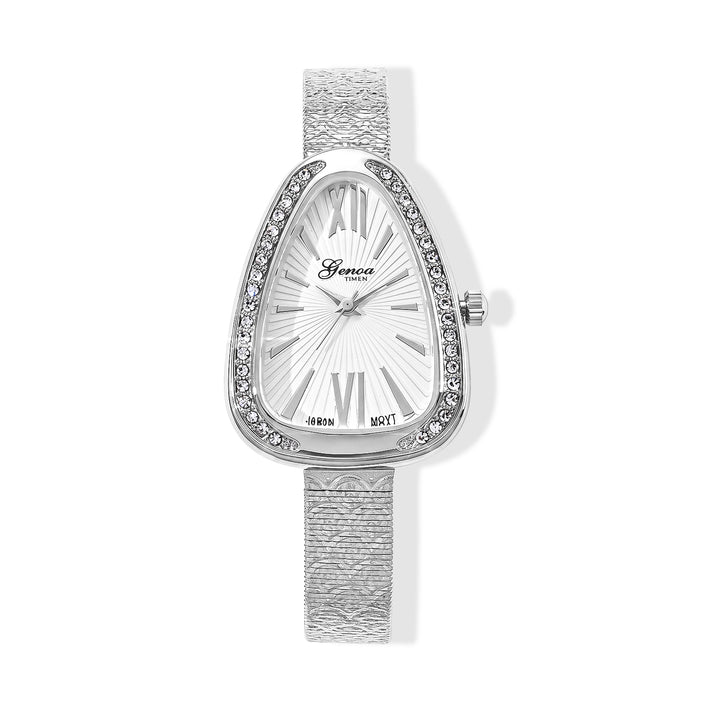 Close Out Deal - Genoa Time V2 Japan Movement Water Resistant White Crystal Dial with Patterned Stainless Steel Strap 8722050 1