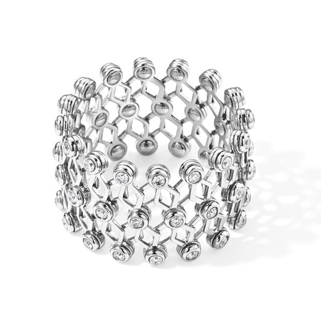D'Joy - Moissanite 2 in 1 Adjustable Concertina Ring-Bangle in Rhodium Overlay Silver Wt. 10.70 Gms 8723479 1
