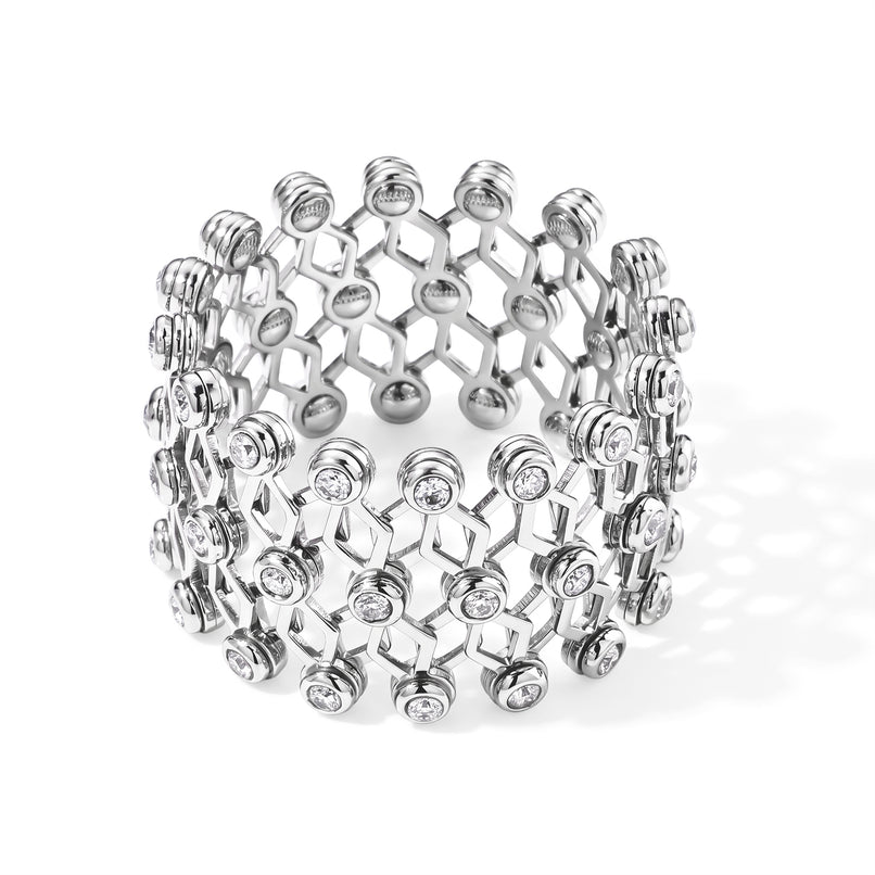 D'Joy - Moissanite 2 in 1 Adjustable Ring cum Bangle in Rhodium Overlay Sterling Silver 1.05 Ct, Silver Wt. 10.70 Gms_8723479