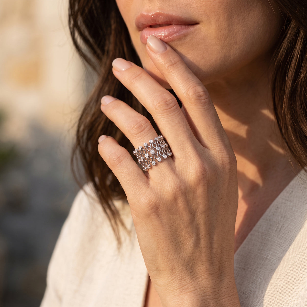 D'Joy - Moissanite 2 in 1 Adjustable Concertina Ring/Bangle in Rhodium Overlay Silver Wt. 10.70 Gms 8723479 2