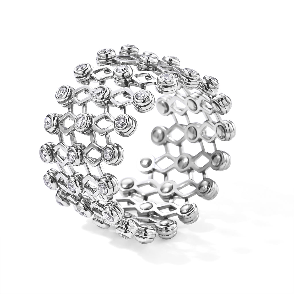 D'Joy - Moissanite 2 in 1 Adjustable Ring cum Bangle in Rhodium Overlay Sterling Silver 1.05 Ct, Silver Wt. 10.70 Gms_8723479_3