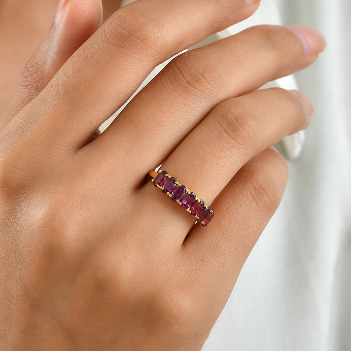 D'Joy - Orissa Natural Rhodolite Garnet 7 Stone Ring in Yellow Gold Plated Sterling Silver 2.14 Ct. 8723823 2