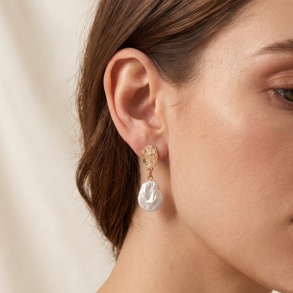 White Keshi Pearl Solitaire Earring with Push Back_8723844_2