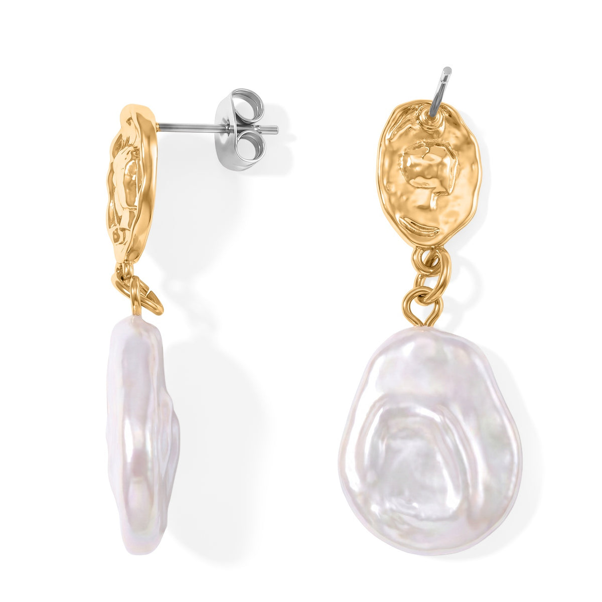 White Keshi Pearl Solitaire Earring with Push Back V32669348 4