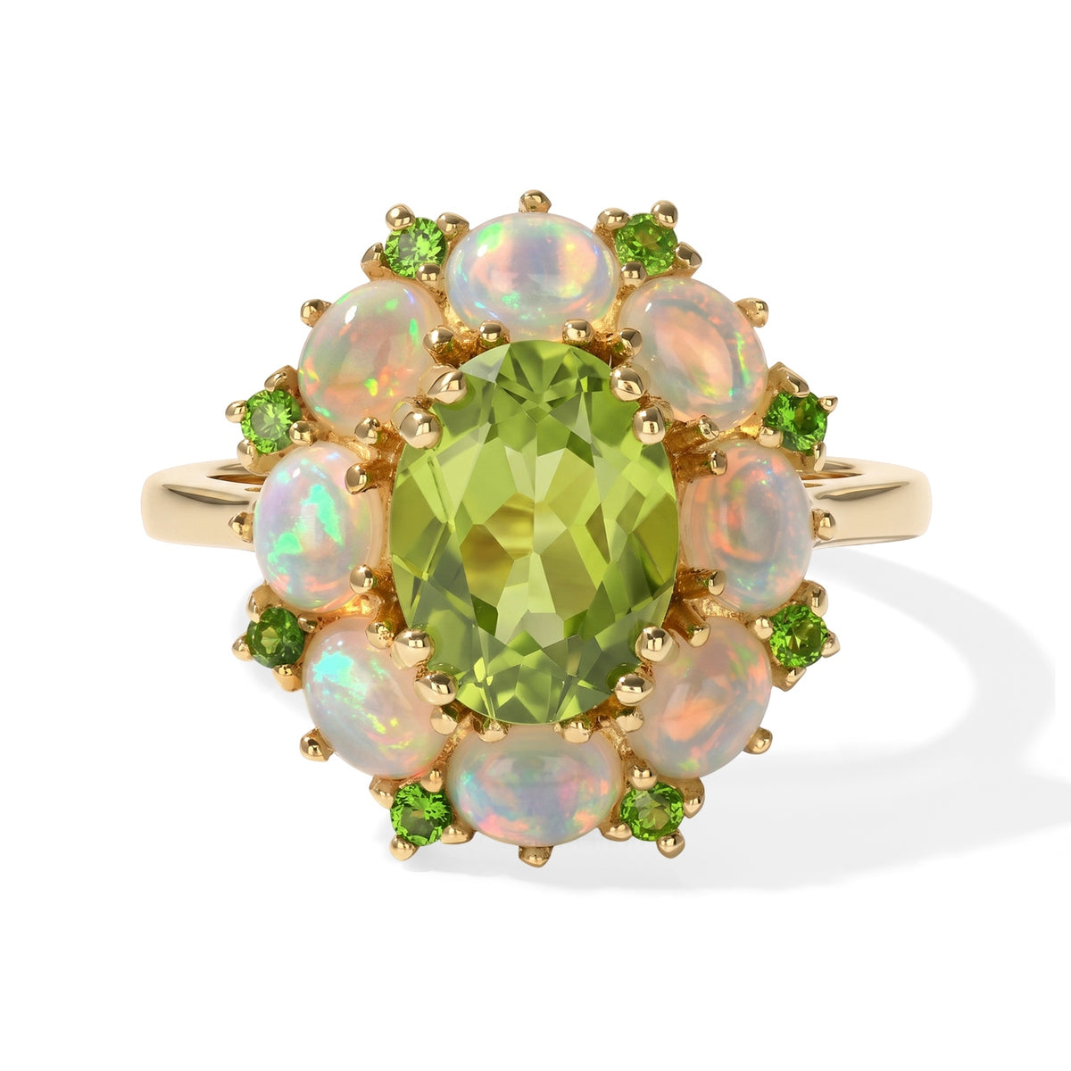 D'Joy - Natural Hebei Peridot, Natural Chrome Diopside &amp; Ethiopian Opal Floral Ring in 18K Vermeil Yellow Gold Plated Sterling Silver 2.90 Ct. 8724147 0