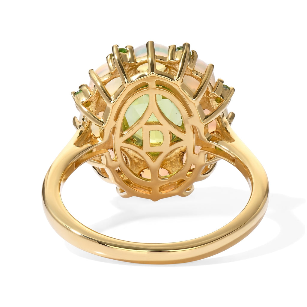 D'Joy - Peridot, Natural Chrome Diopside & Ethiopian Opal Floral Ring in 18K Vermeil Yellow Gold Plated Sterling Silver 2.90 Ct._8724147_4