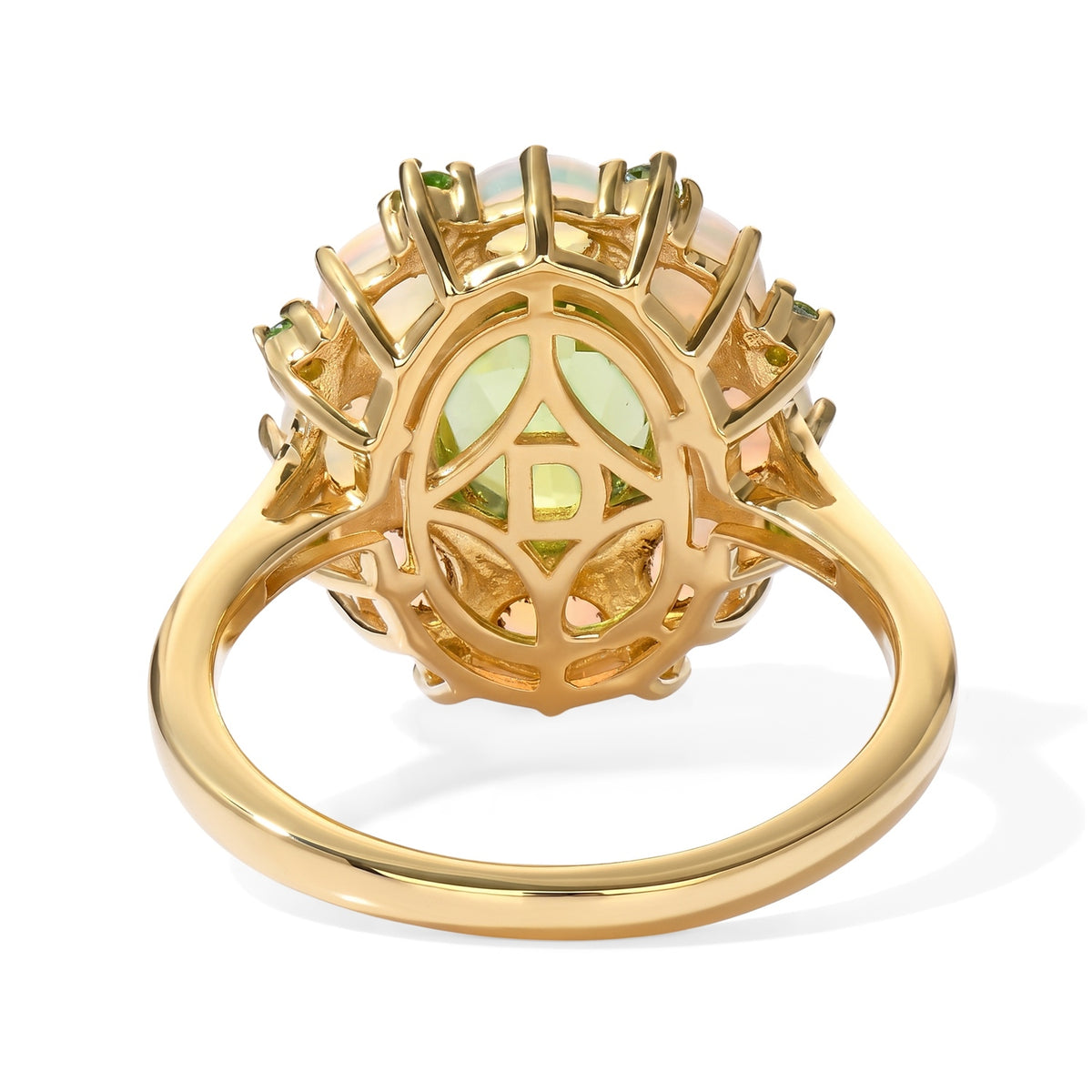 D'Joy - Natural Hebei Peridot, Natural Chrome Diopside &amp; Ethiopian Opal Floral Ring in 18K Vermeil Yellow Gold Plated Sterling Silver 2.90 Ct. 8724147 5