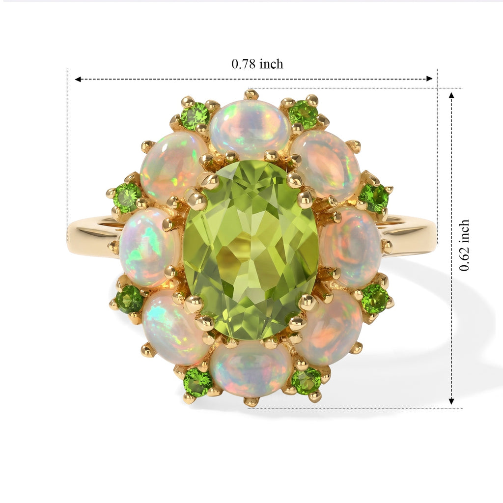 D'Joy - Peridot, Natural Chrome Diopside & Ethiopian Opal Floral Ring in 18K Vermeil Yellow Gold Plated Sterling Silver 2.90 Ct._8724147_5