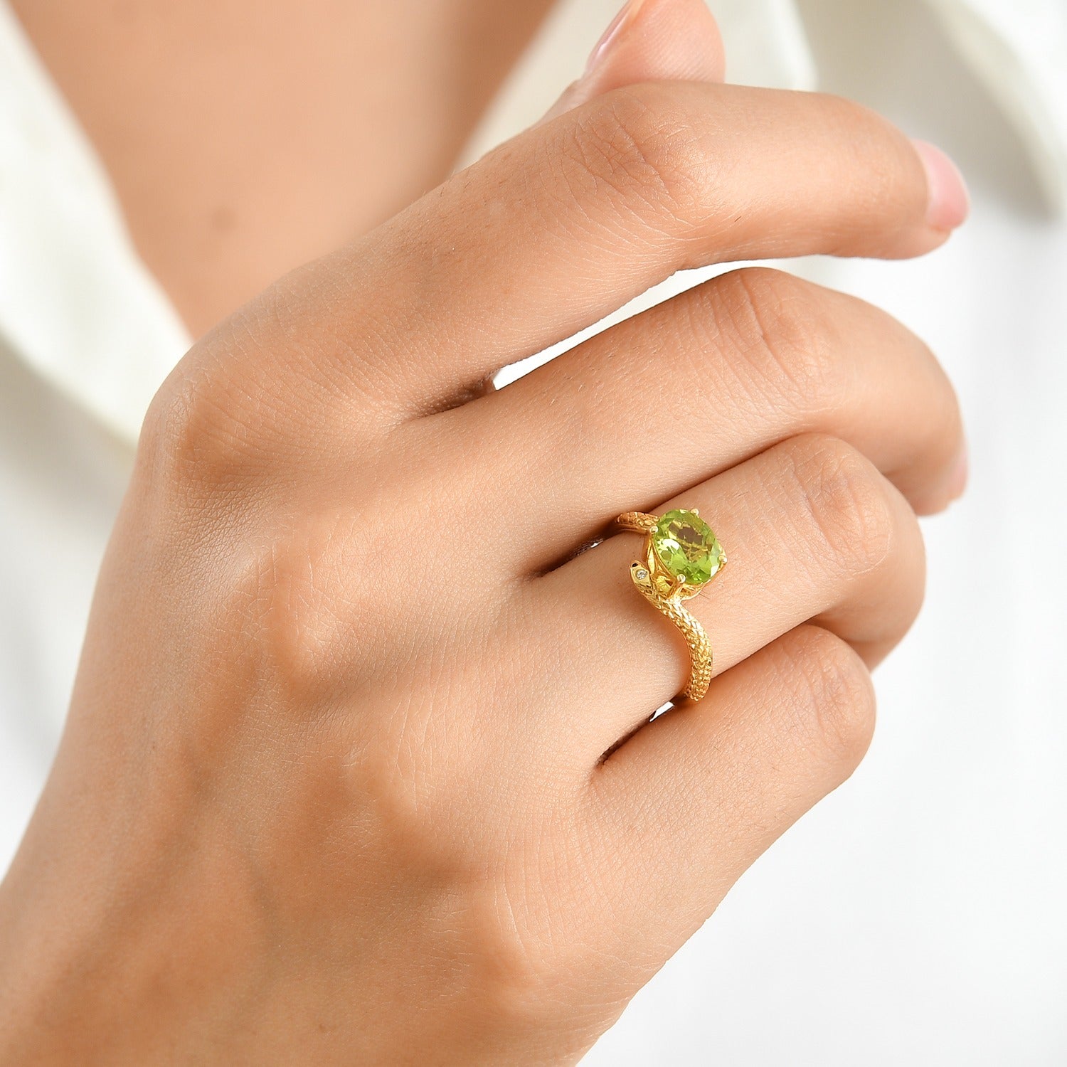 D'Joy - Peridot &amp; White Zircon Bypass Ring in Yellow Gold Plated Sterling Silver 1.27 Ct. 8724540 2