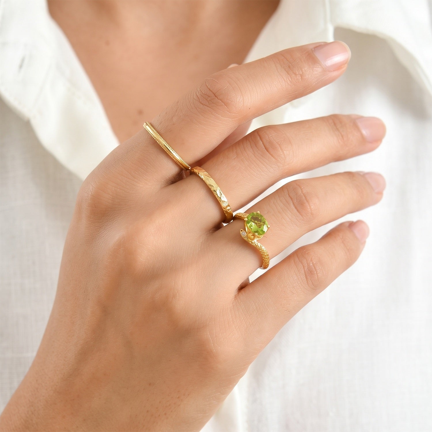 D'Joy - Peridot &amp; White Zircon Bypass Ring in Yellow Gold Plated Sterling Silver 1.27 Ct. 8724540 3