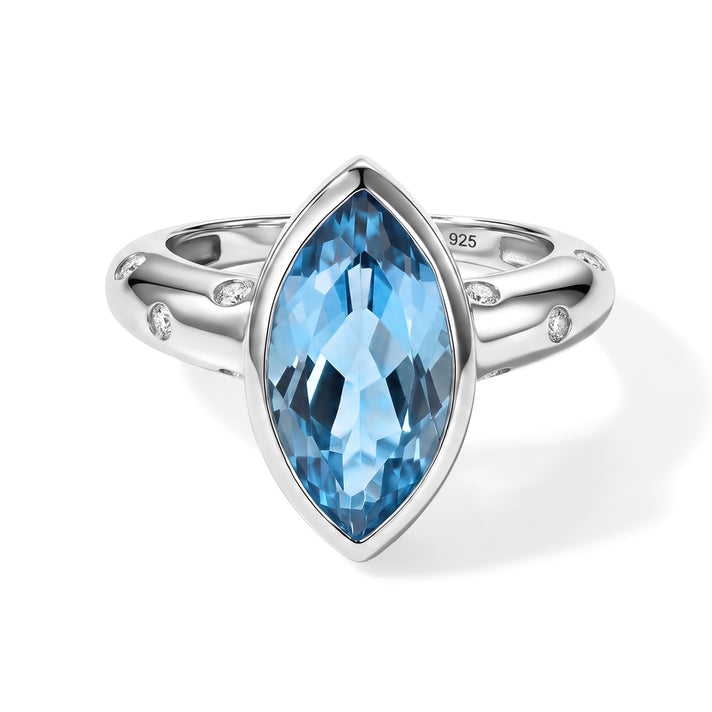D'Joy - Swiss Blue Topaz &amp; White Zircon Ring in Rhodium Overlay Sterling Silver 5.07 Ct. 8724599 1