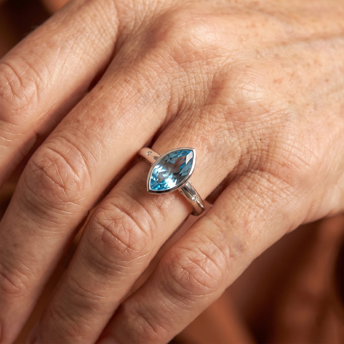 D'Joy - Swiss Blue Topaz &amp; White Zircon Ring in Rhodium Overlay Sterling Silver 5.07 Ct. 8724599 2