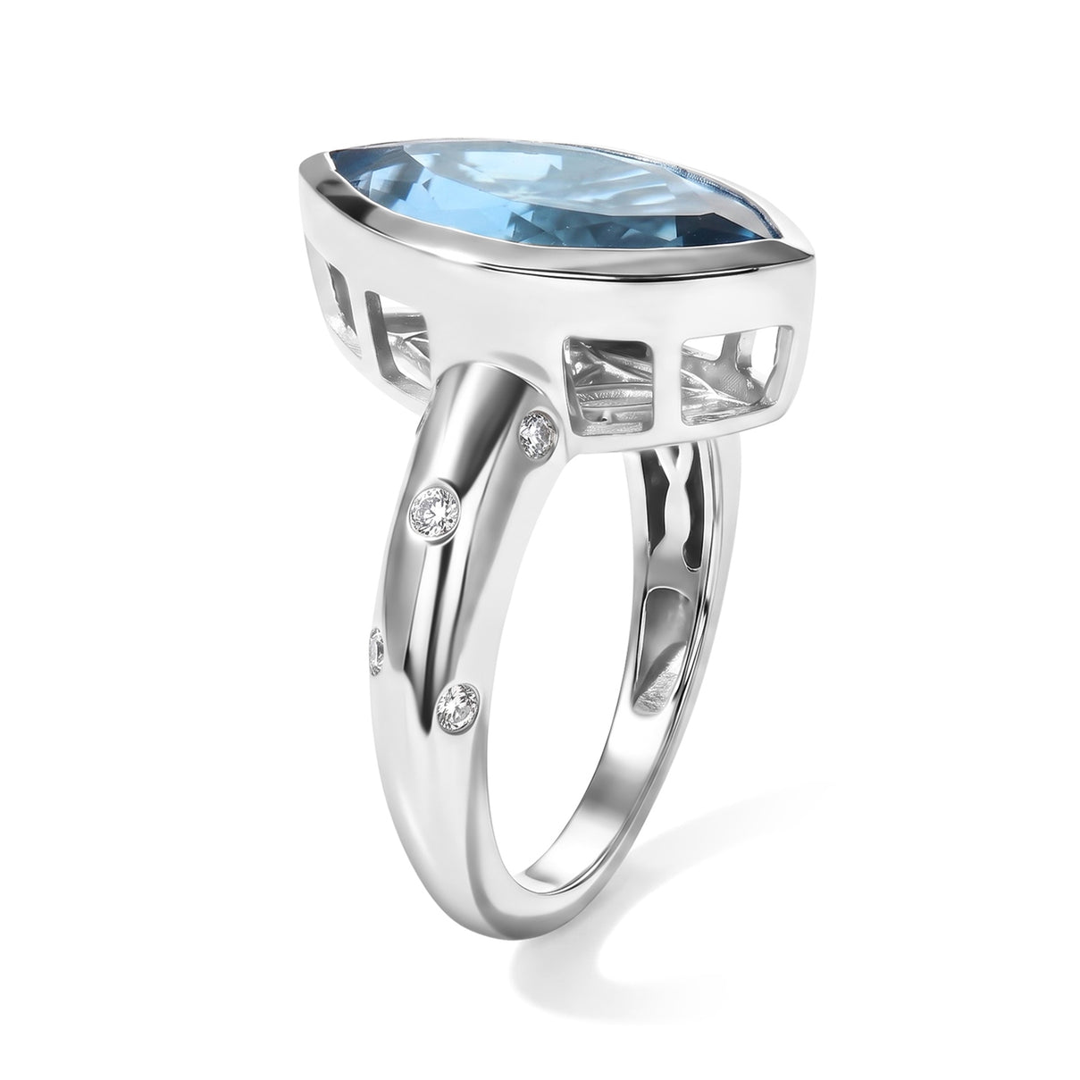 D'Joy - Swiss Blue Topaz &amp; White Zircon Ring in Rhodium Overlay Sterling Silver 5.07 Ct. 8724599 4
