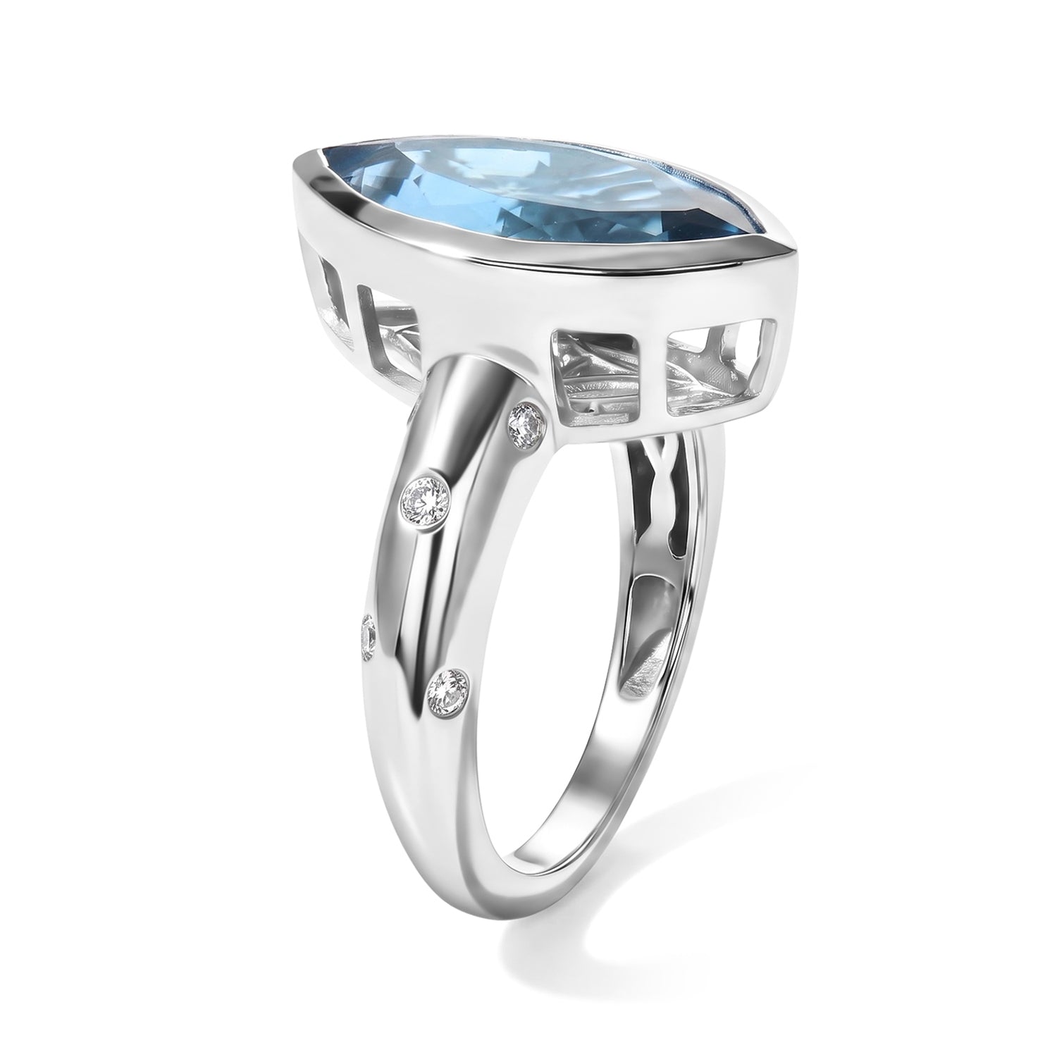 D'Joy - Swiss Blue Topaz &amp; White Zircon Ring in Rhodium Overlay Sterling Silver 5.07 Ct. 8724599 4