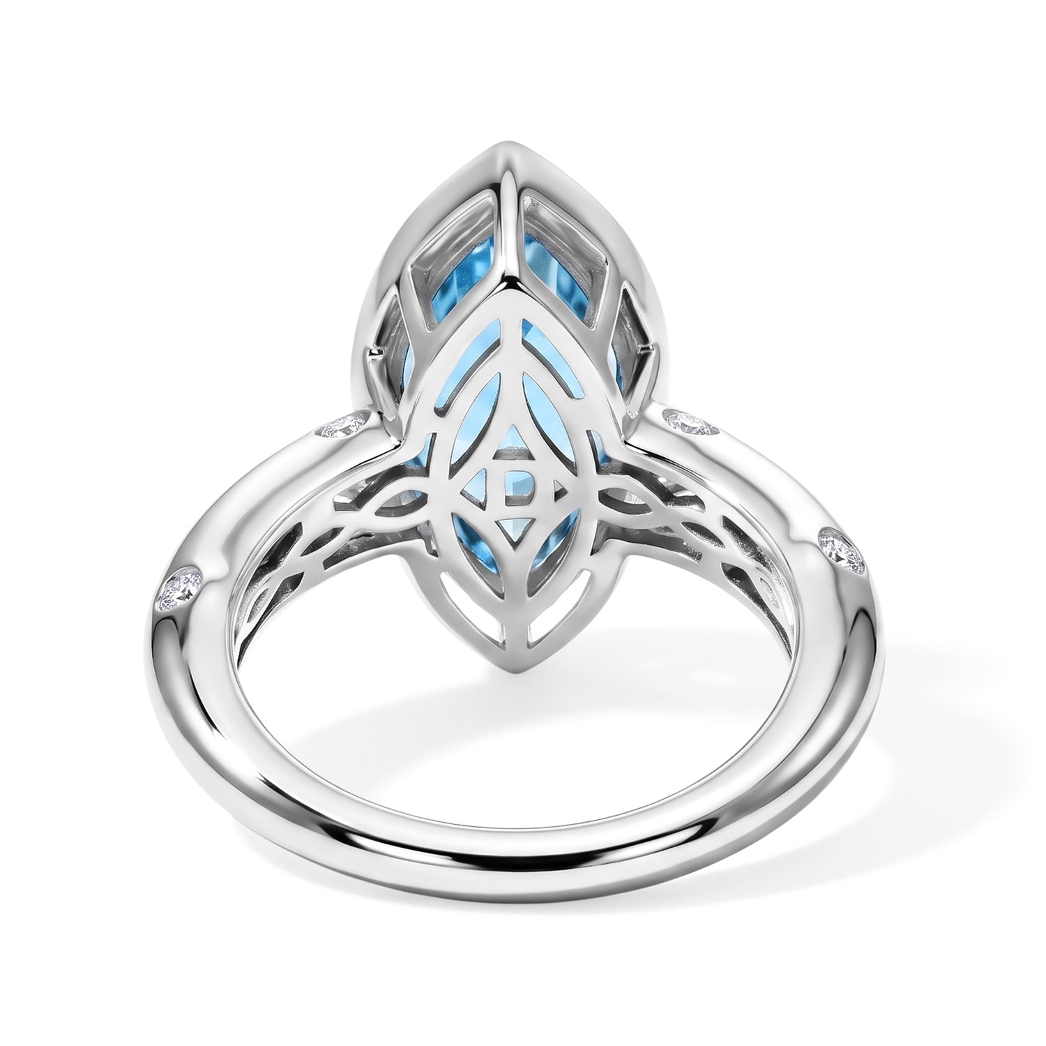 D'Joy - Swiss Blue Topaz &amp; White Zircon Ring in Rhodium Overlay Sterling Silver 5.07 Ct. 8724599 5