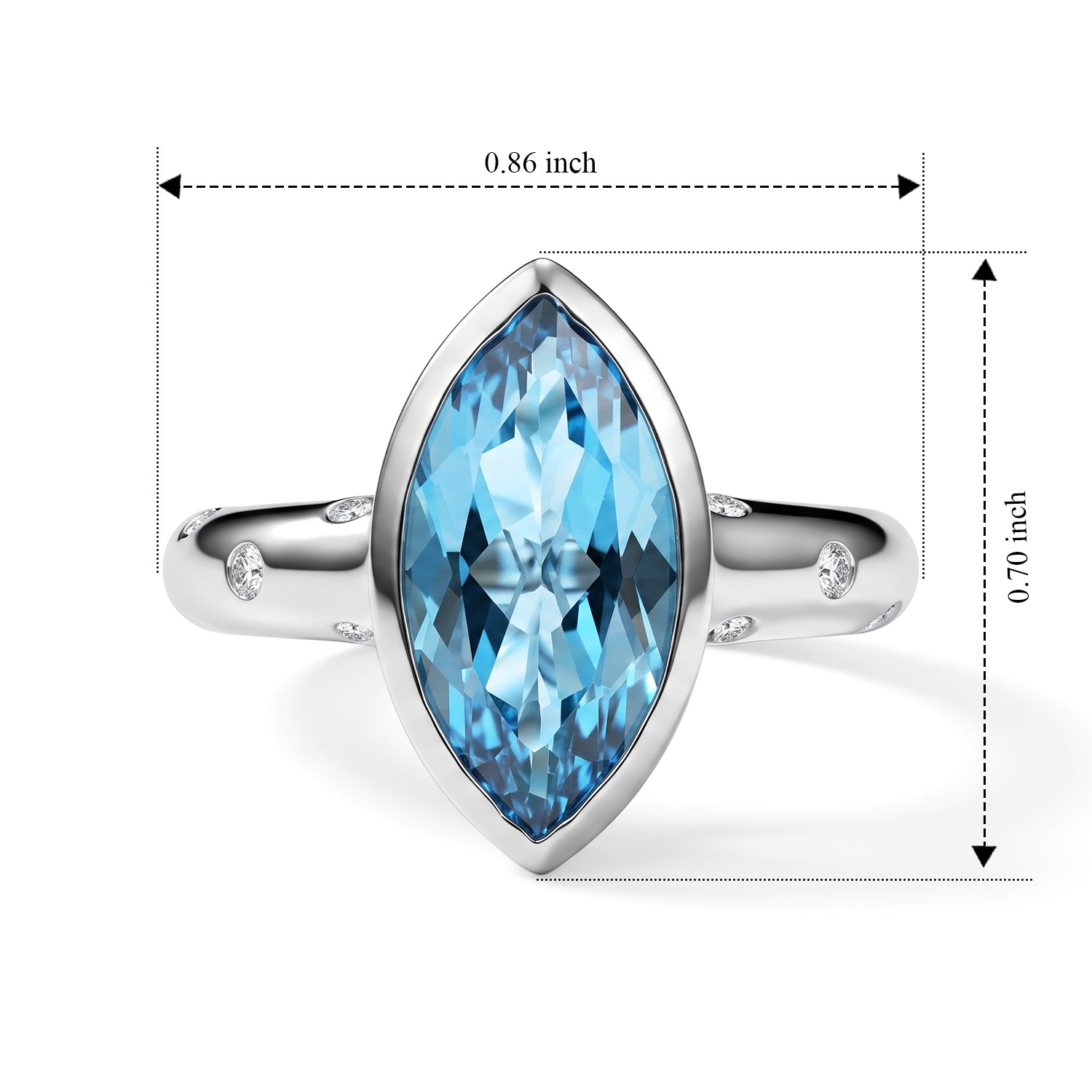 D'Joy - Swiss Blue Topaz &amp; White Zircon Ring in Rhodium Overlay Sterling Silver 5.07 Ct. 8724599 6