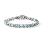 D'Joy - Paraiba Moissanite Tennis Bracelet (Size - 7) in Rhodium Overlay Sterling Silver 16.55 Ct, Silver Wt. 11.70 Gms_8724635