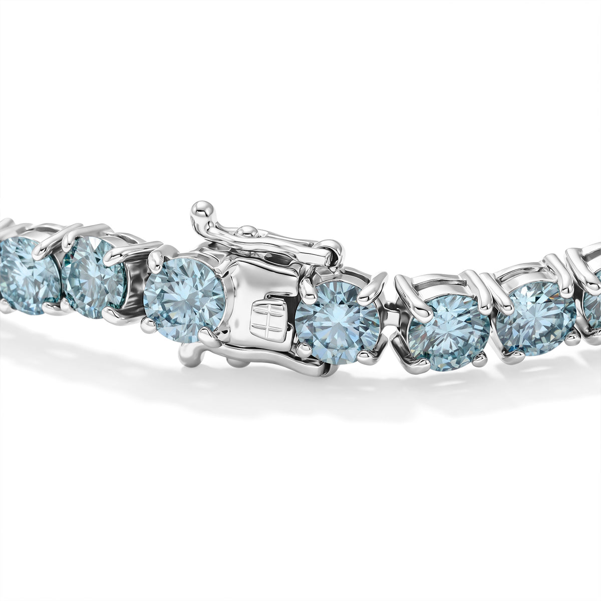 D'Joy - Paraiba Moissanite Tennis Bracelet (Size - 7) in Rhodium Overlay Sterling Silver 16.55 Ct, Silver Wt. 11.70 Gms 8724635 3