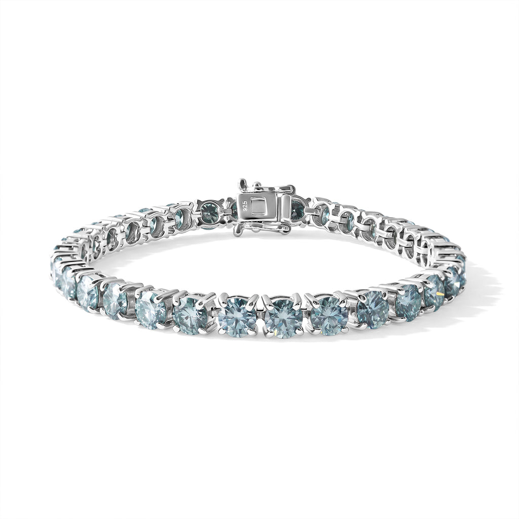 D'Joy - Paraiba Moissanite Tennis Bracelet (Size - 7.5) in Rhodium Overlay Sterling Silver 16.55 Ct, Silver Wt. 12.90 Gms_8724643