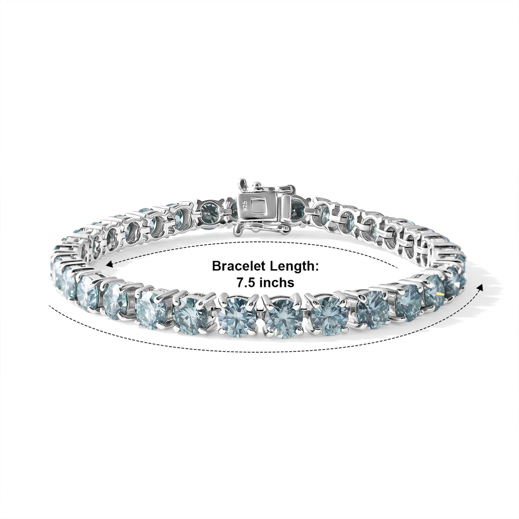 D'Joy - Paraiba Moissanite Tennis Bracelet (Size - 7.5) in Rhodium Overlay Sterling Silver 16.55 Ct, Silver Wt. 12.90 Gms_8724643_4