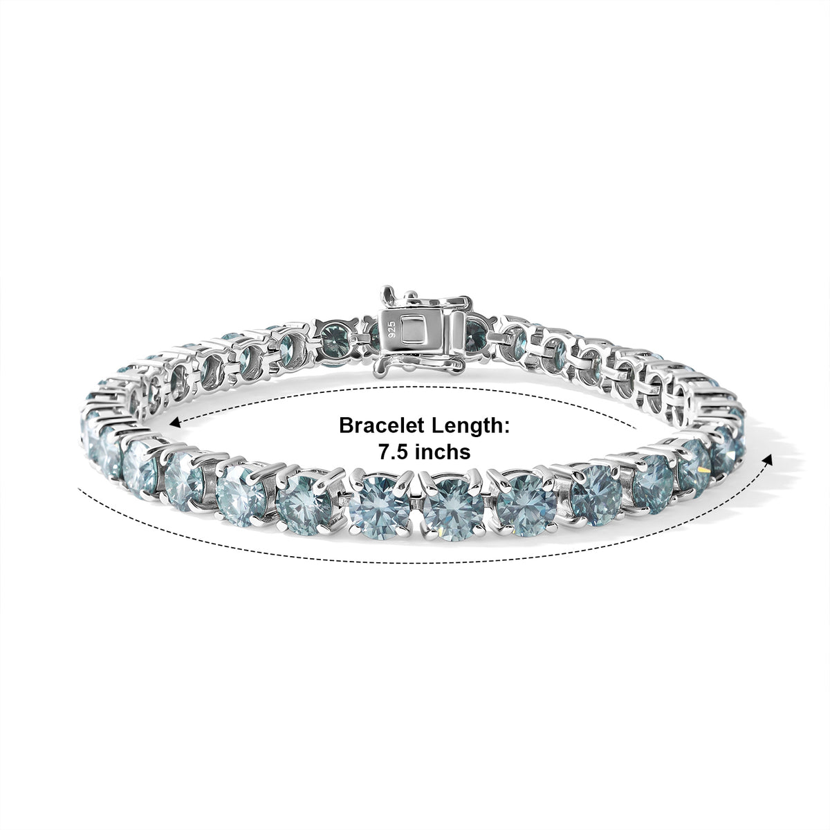 D'Joy - Paraiba Moissanite Tennis Bracelet (Size - 7.5) in Rhodium Overlay Sterling Silver 16.55 Ct, Silver Wt. 12.90 Gms 8724643 4