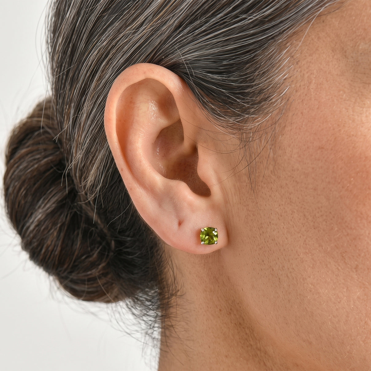 D'Joy - Peridot Stud Earring with Push Back in Rhodium Overlay Sterling Silver 2.14 Ct. 8724659 2