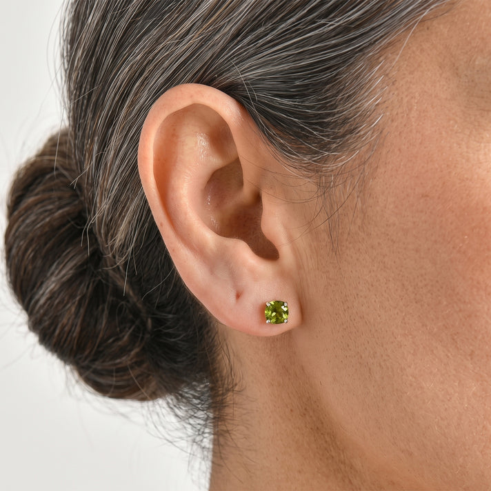 D'Joy - Natural Hebei Peridot Stud Earring with Push Back in Rhodium Overlay Sterling Silver 2.14 Ct. 8724659 2