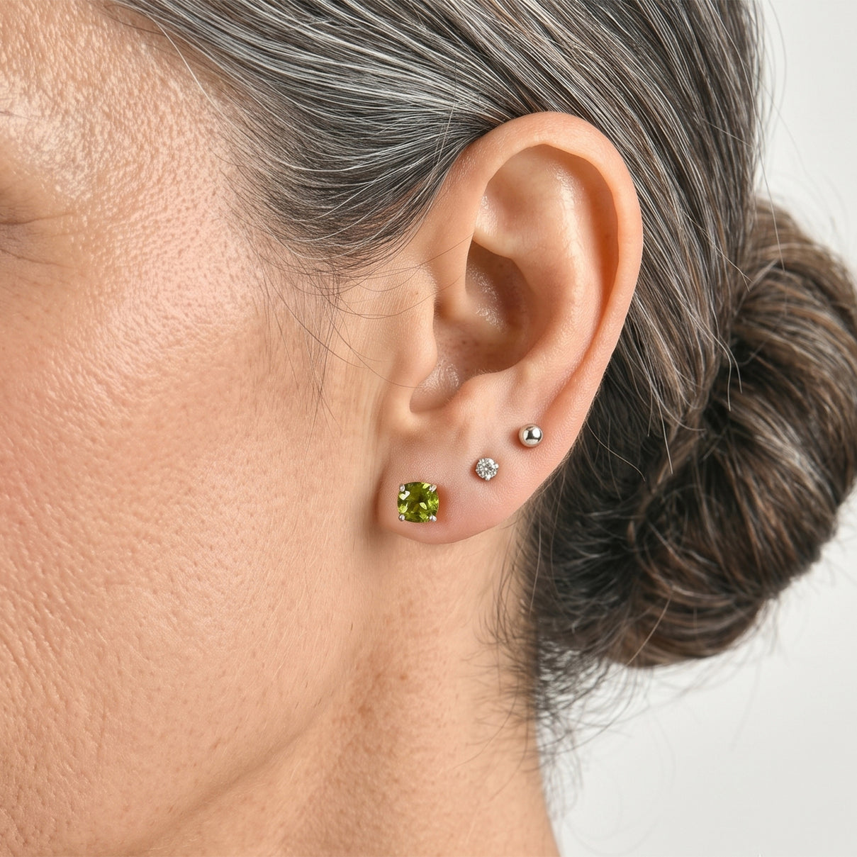 D'Joy - Peridot Stud Earring with Push Back in Rhodium Overlay Sterling Silver 2.14 Ct. 8724659 3