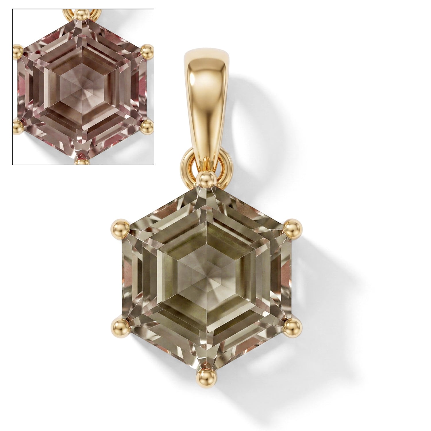 Luxoro - 9K Yellow Gold AAAA Turkizite Hexagon Shape Solitaire Pendant 3.40 Ct. 8724923 0